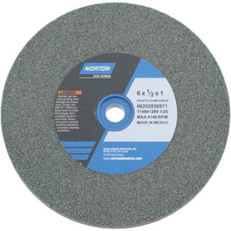 Norton 60 Grit Silicon Carbide Bench & Pedestal Grinding Wheel 6 Diam x 1 Hole x 1/2 Thick, 4140 Max RPM, Medium Grade 66252836571 – 75942136