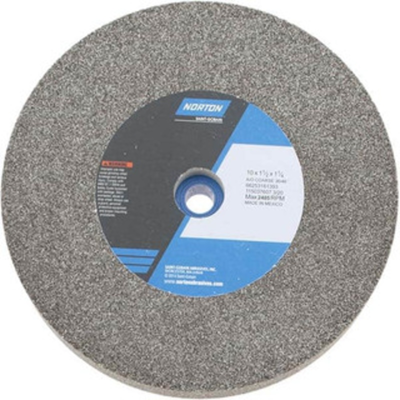 Norton 36 Grit Aluminum Oxide Bench & Pedestal Grinding Wheel 10 Diam x 1-1/4 Hole x 1-1/2 Thick, 2485 Max RPM, Very Coarse/Coarse Grade 66253161393 – 75941542