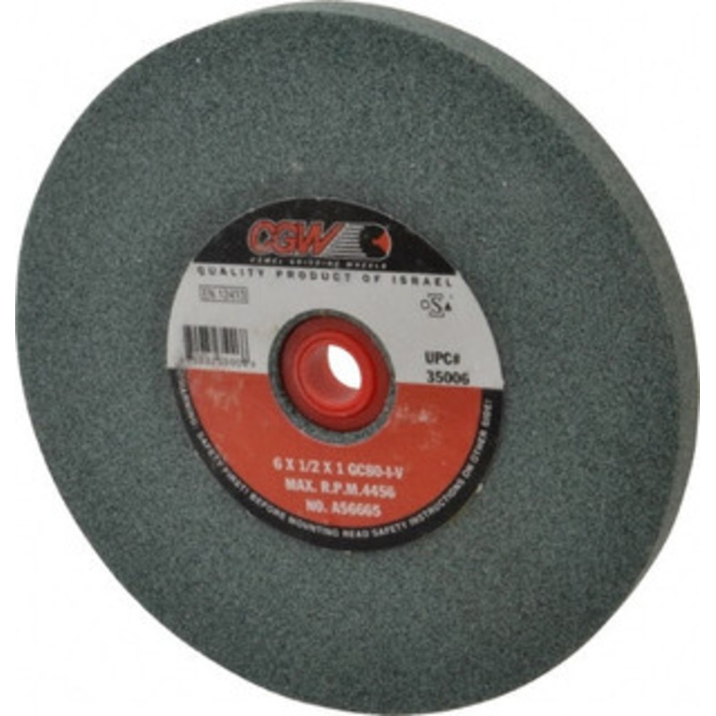CGW Abrasives 80 Grit Silicon Carbide Bench & Pedestal Grinding Wheel 6 Diam x 1 Hole x 1/2 Thick, 4456 Max RPM, I Hardness, Medium Grade , Vitrified Bond 35006 – 01155571