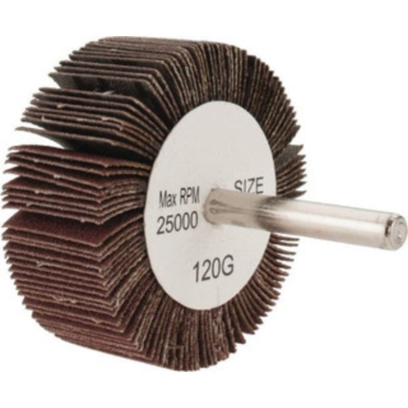Tru-Maxx 2-1/2 Diam x 1 Face Width, Fine Aluminum Oxide Coated Mounted Flap Wheel 1/4 Shank Mount, 120 Grit, 25,000 Max RPM SZMFW9120 – 87661120