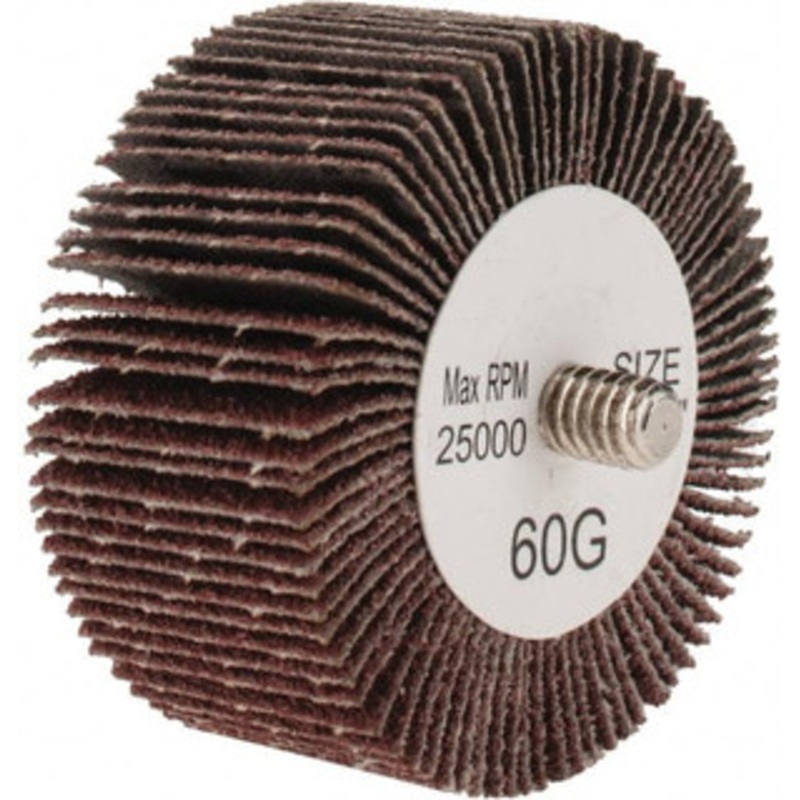 Tru-Maxx 2 Diam x 1 Face Width, Medium Aluminum Oxide Coated Mounted Flap Wheel 1/4-20 Threaded Mount, 60 Grit, 25,000 Max RPM SZQC860 – 87656674