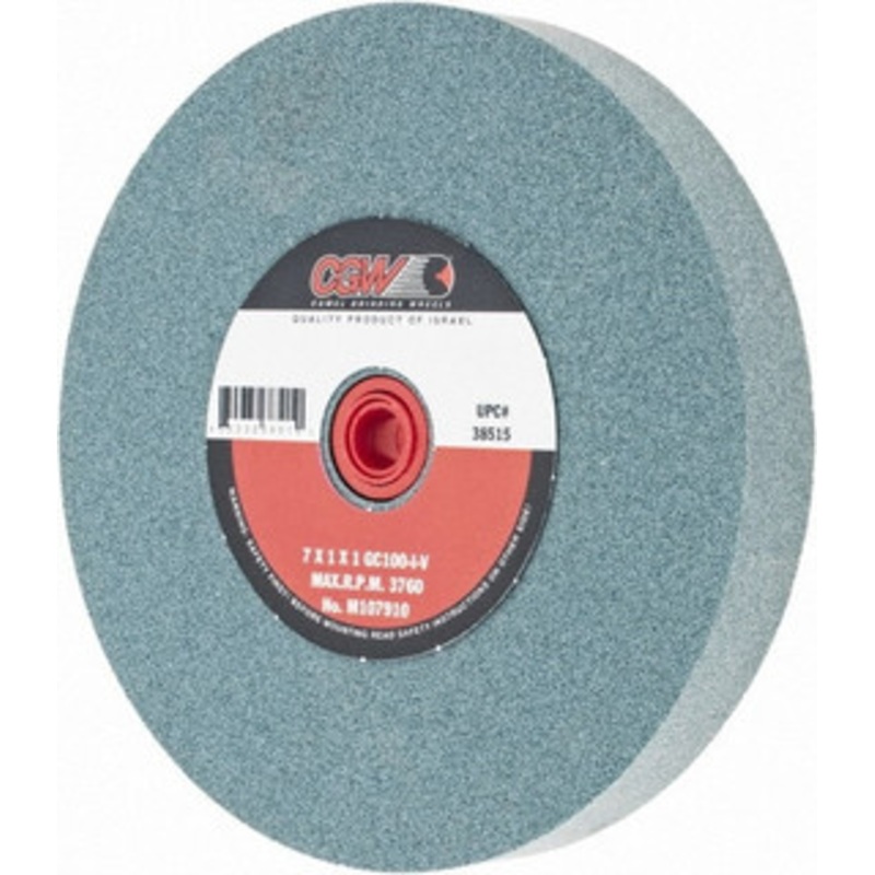 CGW Abrasives 100 Grit Silicon Carbide Bench & Pedestal Grinding Wheel 7 Diam x 1 Hole x 1 Thick, 3760 Max RPM, I Hardness, Fine Grade , Vitrified Bond 38515 – 03588225
