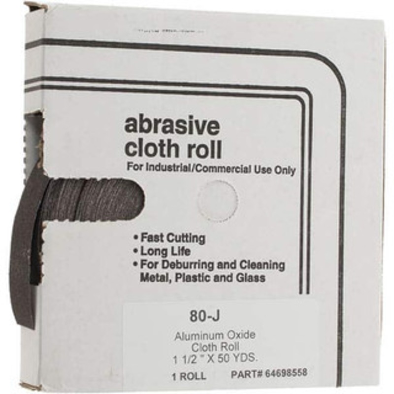 Made in USA 1-1/2 x 50 Yd 80 Grit Aluminum Oxide Shop Roll Medium Grade, J Weighted Cloth Backing 301590 – 64698558