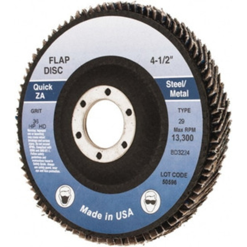 Made in USA 4-1/2 36 Grit 7/8 Center Hole Type 29 Zirconia Alumina Flap Disc Very Coarse Grade, Coated, Arbor Attachment BD3224 – 64706658
