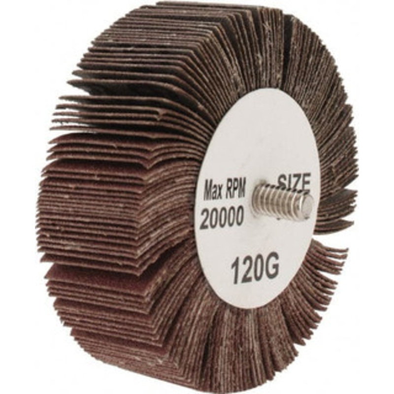 Tru-Maxx 3 Diam x 1 Face Width, Fine Aluminum Oxide Coated Mounted Flap Wheel 1/4-20 Threaded Mount, 120 Grit, 20,000 Max RPM SZQC11120 – 87656773