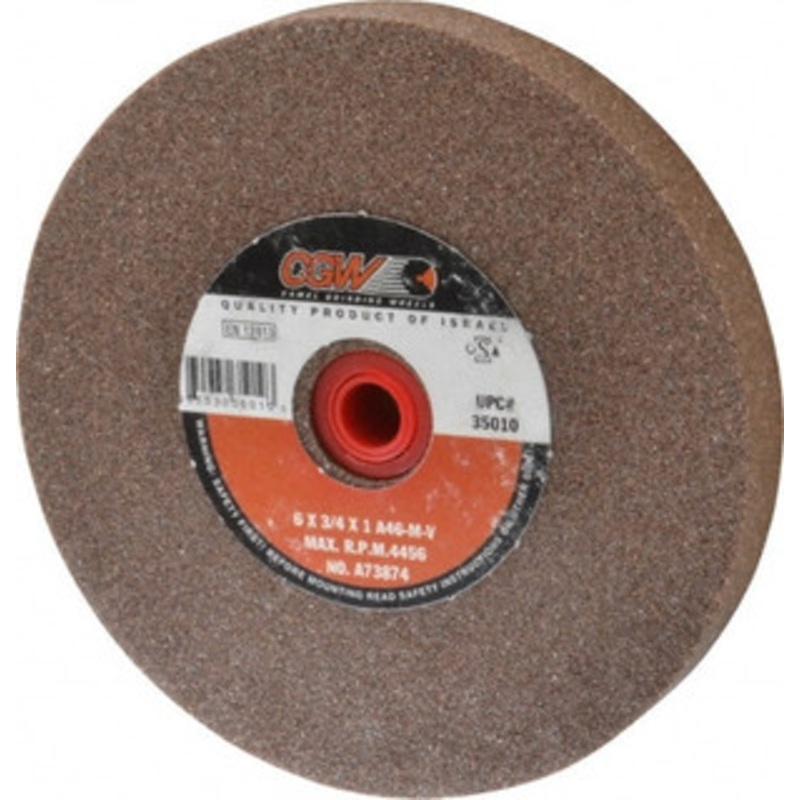 CGW Abrasives 46 Grit Aluminum Oxide Bench & Pedestal Grinding Wheel 6 Diam x 1 Hole x 3/4 Thick, 4456 Max RPM, M Hardness, Coarse Grade , Vitrified Bond 35010 – 01155373