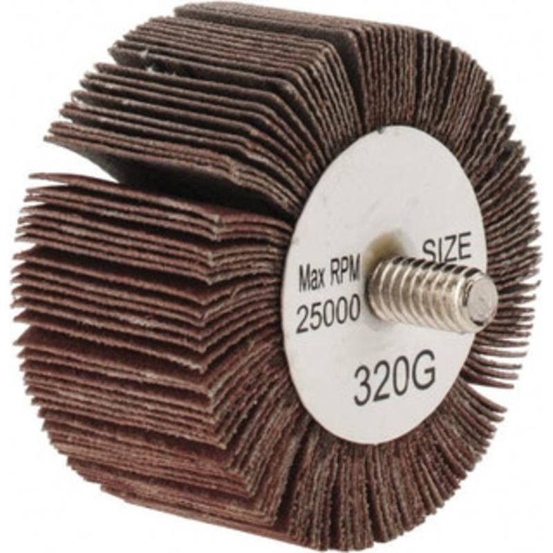 Tru-Maxx 2 Diam x 1 Face Width, Extra Fine Aluminum Oxide Coated Mounted Flap Wheel 1/4-20 Threaded Mount, 320 Grit, 25,000 Max RPM SZQCM320 – 87656559