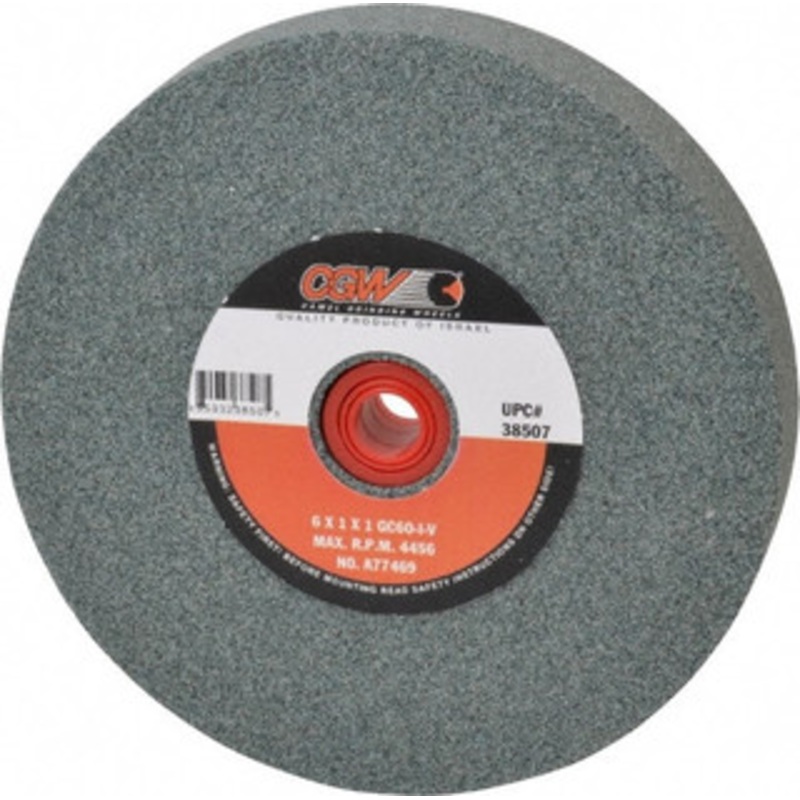 CGW Abrasives 60 Grit Silicon Carbide Bench & Pedestal Grinding Wheel 6 Diam x 1 Hole x 1 Thick, 4456 Max RPM, I Hardness, Medium Grade , Vitrified Bond 38507 – 03588100