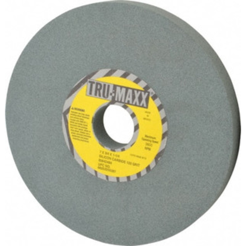 Tru-Maxx 120 Grit Silicon Carbide Bench & Pedestal Grinding Wheel 7 Diam x 1-1/4 Hole x 3/4 Thick, 3600 Max RPM, K Hardness, Fine Grade , Vitrified Bond 66253255387 – 85642494