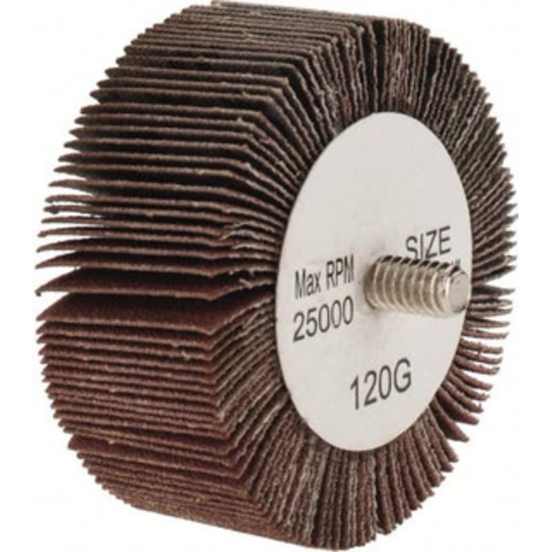 Tru-Maxx 2-1/2 Diam x 1 Face Width, Fine Aluminum Oxide Coated Mounted Flap Wheel 1/4-20 Threaded Mount, 120 Grit, 25,000 Max RPM SZQC9120 – 87656591