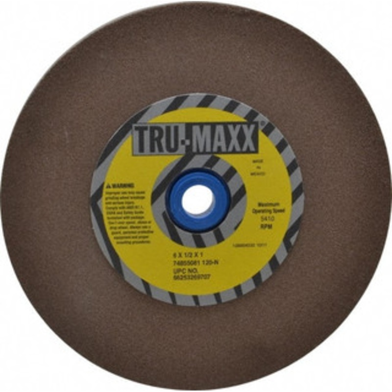 Tru-Maxx 120 Grit Aluminum Oxide Bench & Pedestal Grinding Wheel 6 Diam x 1 Hole x 1/2 Thick, 5410 Max RPM, O Hardness, Fine Grade , Vitrified Bond 66253269707 – 74855081