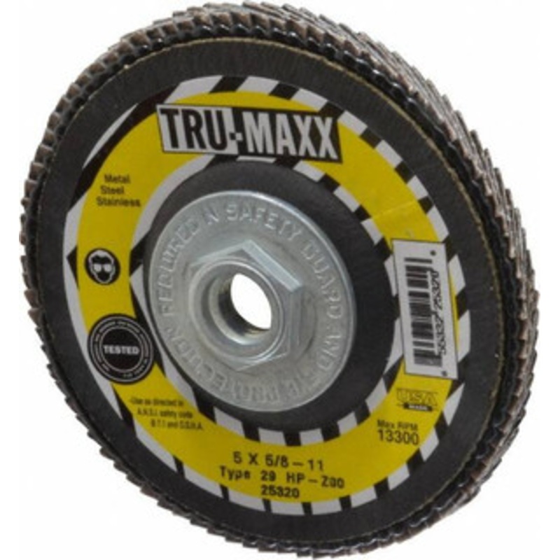 Tru-Maxx 5 80 Grit 5/8-11 Center Hole Type 29 Zirconia Alumina Flap Disc Medium Grade, Coated, Arbor Attachment, 12,200 RPM 25320 – 73225088
