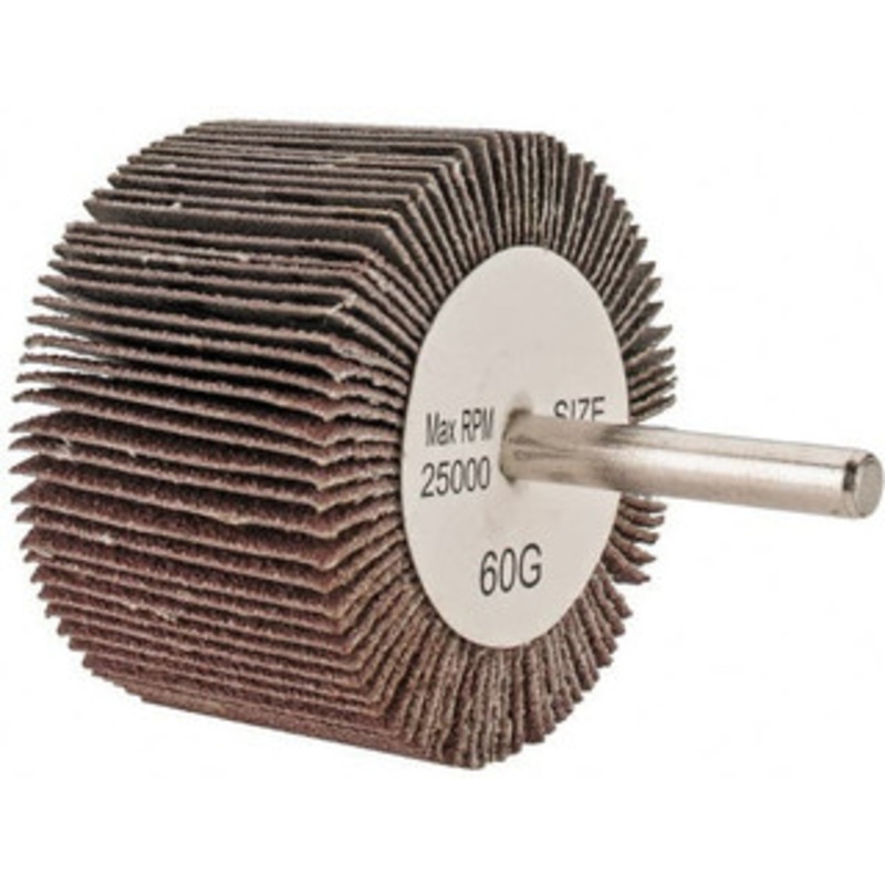 Tru-Maxx 2-1/2 Diam x 1-1/2 Face Width, Medium Aluminum Oxide Coated Mounted Flap Wheel 1/4 Shank Mount, 60 Grit, 25,000 Max RPM SZMFW1060 – 87661799