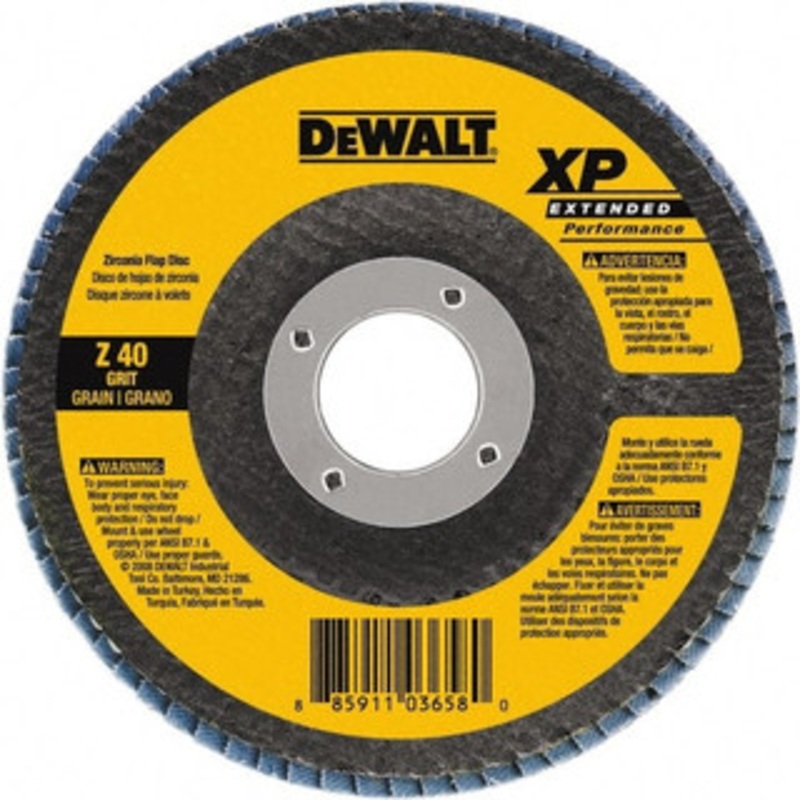 DeWALT 4-1/2 80 Grit 7/8 Center Hole Type 27 Zirconia Alumina Flap Disc Medium Grade, Coated, Arbor Attachment, Cloth Backing, 13,300 RPM DW8252 – 70079744