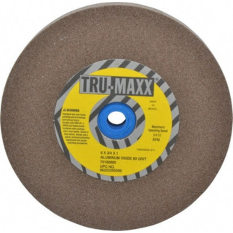 Tru-Maxx 80 Grit Aluminum Oxide Bench & Pedestal Grinding Wheel 6 Diam x 1 Hole x 3/4 Thick, 5410 Max RPM, O Hardness, Medium Grade , Vitrified Bond 66253255099 – 70180880
