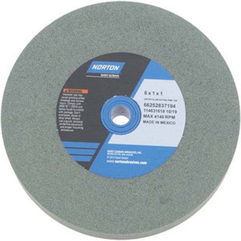 Norton 120 Grit Silicon Carbide Bench & Pedestal Grinding Wheel 6 Diam x 1 Hole x 1 Thick, 4140 Max RPM, Fine Grade 66252837194 – 75942219