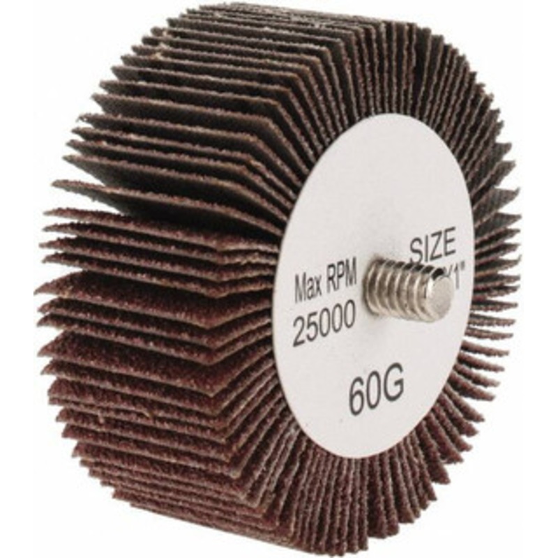 Tru-Maxx 2-1/2 Diam x 1 Face Width, Medium Aluminum Oxide Coated Mounted Flap Wheel 1/4-20 Threaded Mount, 60 Grit, 25,000 Max RPM SZQC2360 – 87656617
