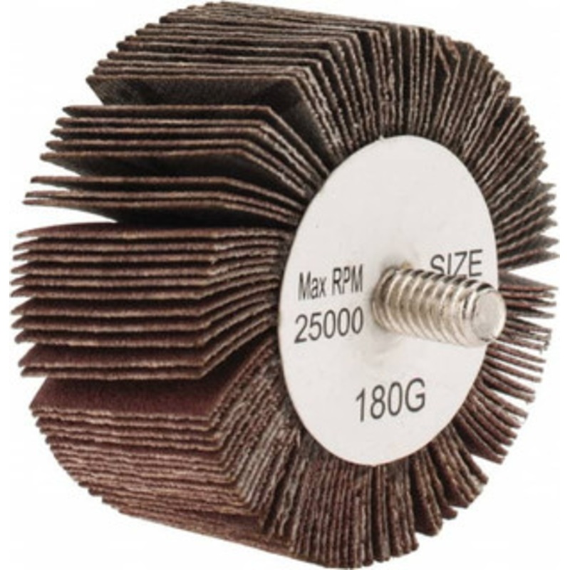 Tru-Maxx 2 Diam x 1 Face Width, Very Fine Aluminum Oxide Coated Mounted Flap Wheel 1/4-20 Threaded Mount, 180 Grit, 25,000 Max RPM SZQC6180 – 87656641