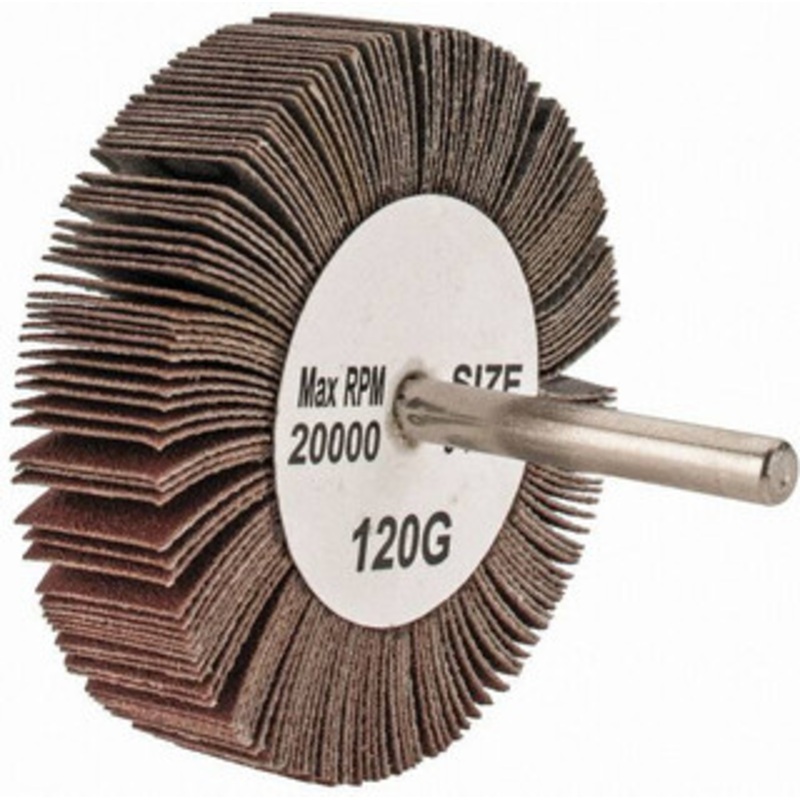 Tru-Maxx 3 Diam x 3/4 Face Width, Fine Aluminum Oxide Coated Mounted Flap Wheel 1/4 Shank Mount, 120 Grit, 20,000 Max RPM SZMFW12120 – 87661740