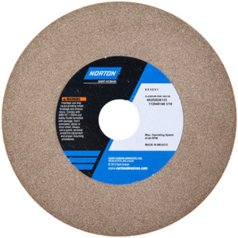 Norton 100 Grit Aluminum Oxide Bench & Pedestal Grinding Wheel 6 Diam x 1 Hole x 1/2 Thick, 6210 Max RPM, Fine Grade 66252836133 – 75941203