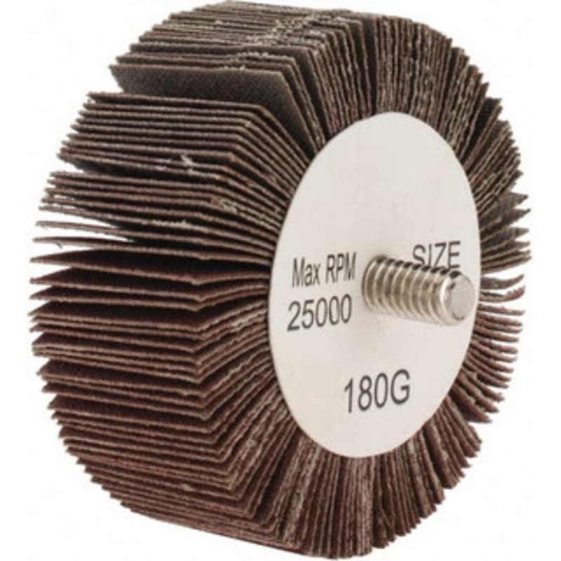 Tru-Maxx 2-1/2 Diam x 1 Face Width, Very Fine Aluminum Oxide Coated Mounted Flap Wheel 1/4-20 Threaded Mount, 180 Grit, 25,000 Max RPM SZQC7180 – 87656583