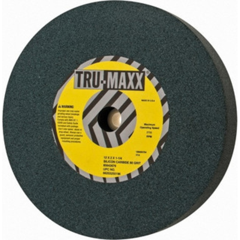 Tru-Maxx 80 Grit Silicon Carbide Bench & Pedestal Grinding Wheel 12 Diam x 1-1/4 Hole x 2 Thick, 2705 Max RPM, M Hardness, Medium Grade , Vitrified Bond 66253255196 – 85642676