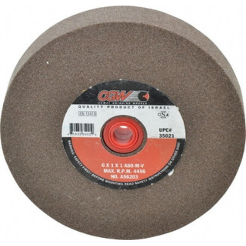 CGW Abrasives 80 Grit Aluminum Oxide Bench & Pedestal Grinding Wheel 6 Diam x 1 Hole x 1 Thick, 4456 Max RPM, M Hardness, Medium Grade , Vitrified Bond 35021 – 01155928