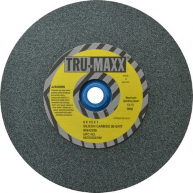 Tru-Maxx 80 Grit Silicon Carbide Bench & Pedestal Grinding Wheel 6 Diam x 1 Hole x 1/2 Thick, 5410 Max RPM, K Hardness, Medium Grade , Vitrified Bond 66253255199 – 85642338