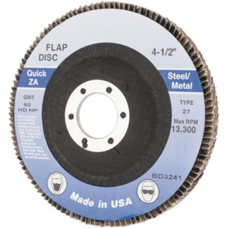 Made in USA 4-1/2 60 Grit 7/8 Center Hole Type 27 Zirconia Alumina Flap Disc Medium Grade, Coated, Arbor Attachment BD3241 – 64706534