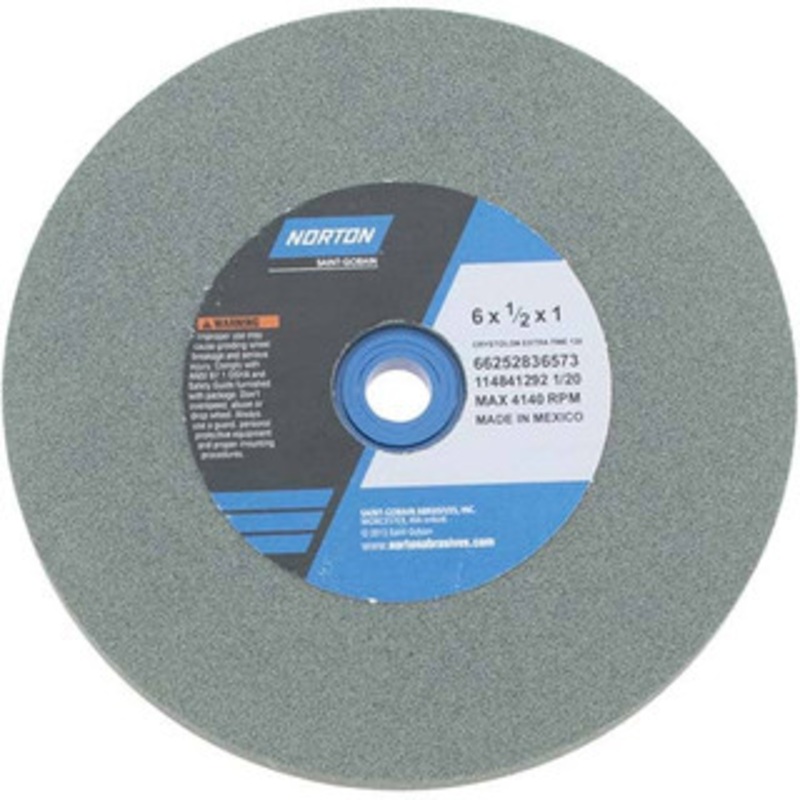 Norton 120 Grit Silicon Carbide Bench & Pedestal Grinding Wheel 6 Diam x 1 Hole x 1/2 Thick, 4140 Max RPM, Fine Grade 66252836573 – 75942151