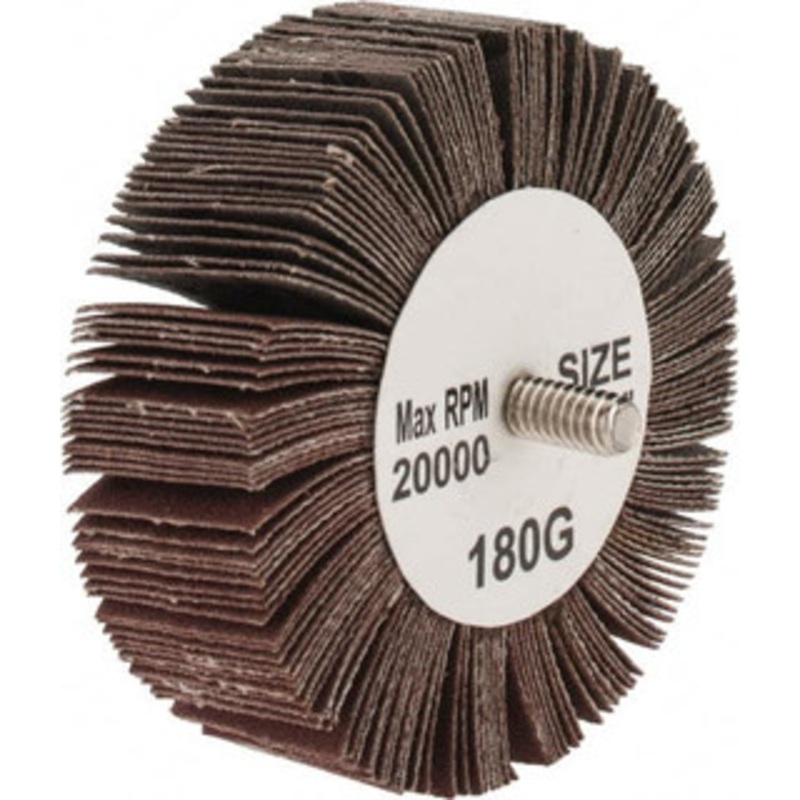 Tru-Maxx 3 Diam x 1 Face Width, Very Fine Aluminum Oxide Coated Mounted Flap Wheel 1/4-20 Threaded Mount, 180 Grit, 20,000 Max RPM SZQC9180 – 87656757