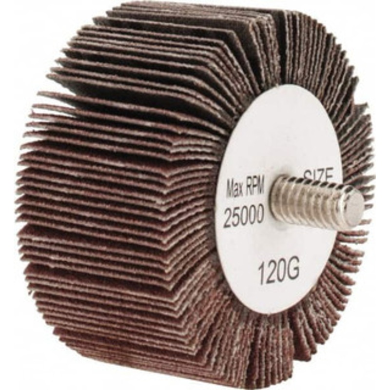 Tru-Maxx 2 Diam x 1 Face Width, Fine Aluminum Oxide Coated Mounted Flap Wheel 1/4-20 Threaded Mount, 120 Grit, 25,000 Max RPM SZQC8120 – 87656658
