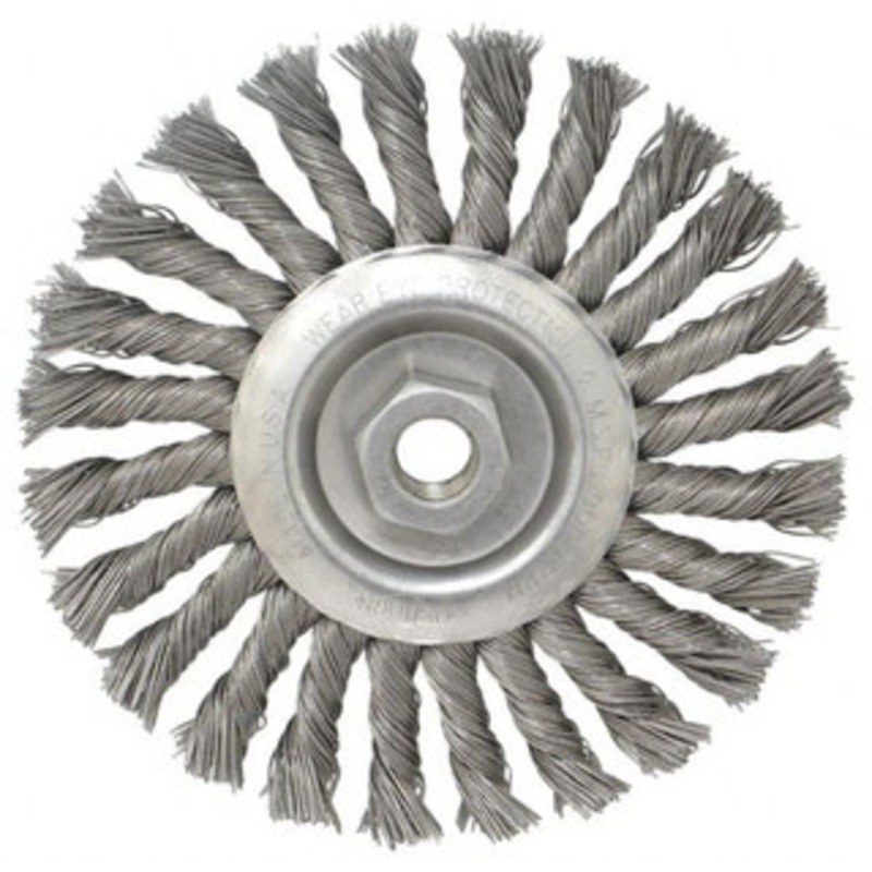 Osborn 6 OD, 5/8-11 Arbor Hole, Knotted Steel Wheel Brush 1/2 Face Width, 1-1/2 Trim Length, 0.025 Filament Diam, 9,000 RPM 0002674400 – 06083000