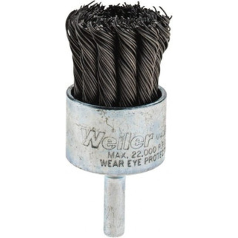 Weiler Abrasives 1-1/8 Diam Steel Knotted End Brush 7/8 Trim Length, 1/4 Shank Diam, 22,000 Max RPM 90375 – 64705015