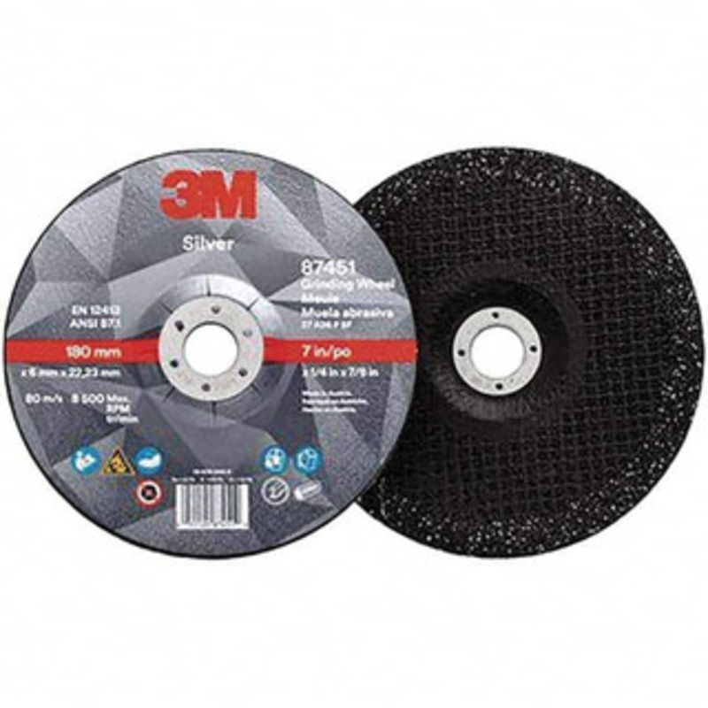 3M Depressed-Center Wheels, Wheel Diameter (Inch): 7, Wheel Thickness (Decimal Inch): 0.2500, Grade: Coarse/Extra Coarse, Hole Size (Inch): 7/8, Connector Type: Eyelet, Wheel Type Number: Type 27 7010412151 – 46518601
