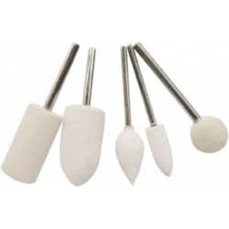 Value Collection 5 Piece, 3/32 Shank Diam, Wool Felt Bob Set Medium Density, Includes Ball, Cone, Cylinder, Flame, Olive & Oval Bobs 516094 – 91088419