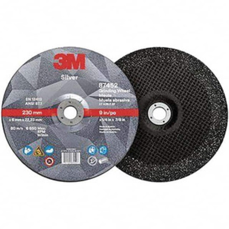 3M Depressed-Center Wheels, Wheel Diameter (Inch): 9, Wheel Thickness (Decimal Inch): 0.2500, Grade: Coarse/Extra Coarse, Hole Size (Inch): 5/8, Connector Type: Eyelet, Wheel Type Number: Type 27 7010409732 – 46518627