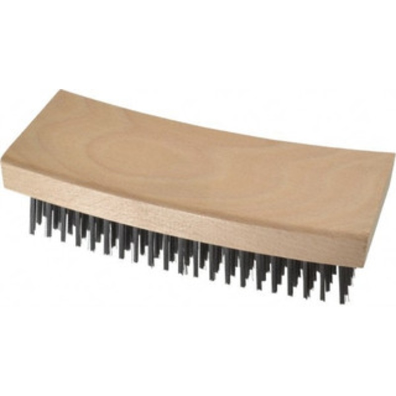 Made in USA 9 Rows x 21 Columns Wire Scratch Brush 7-1/4 OAL, 1-3/16 Trim Length, Wood Curved Handle 12 – 01252931