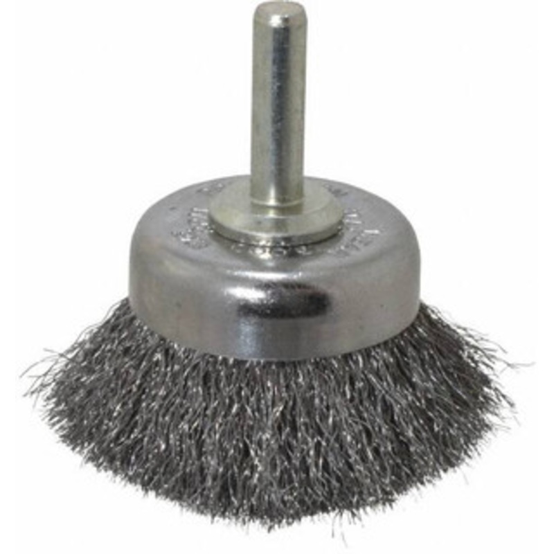 Weiler Abrasives 1-3/4 Diam 1/4 Shank Steel Fill Cup Brush Crimped Wire, 0.006 Wire Diam, 3/4 Trim, 13,000 Max RPM 90315 – 00462937