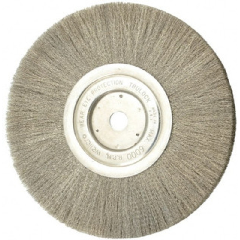 Weiler Abrasives 8 OD, 5/8 Arbor Hole, Crimped Stainless Steel Wheel Brush 1/2 Face Width, 2-1/16 Trim Length, 0.006 Filament Diam, 6,000 RPM 01775 – 75843649