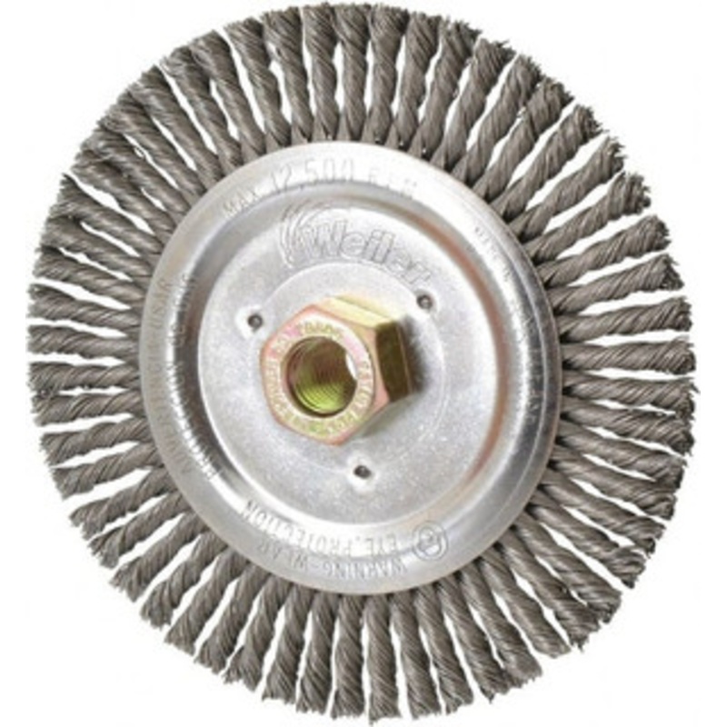 Weiler Abrasives 6 OD, 5/8 Arbor Hole, Stringer Bead Steel Wheel Brush 1/2 Face Width, 1-1/4 Trim Length, 0.023 Filament Diam, 12,500 RPM 94075 – 63467690