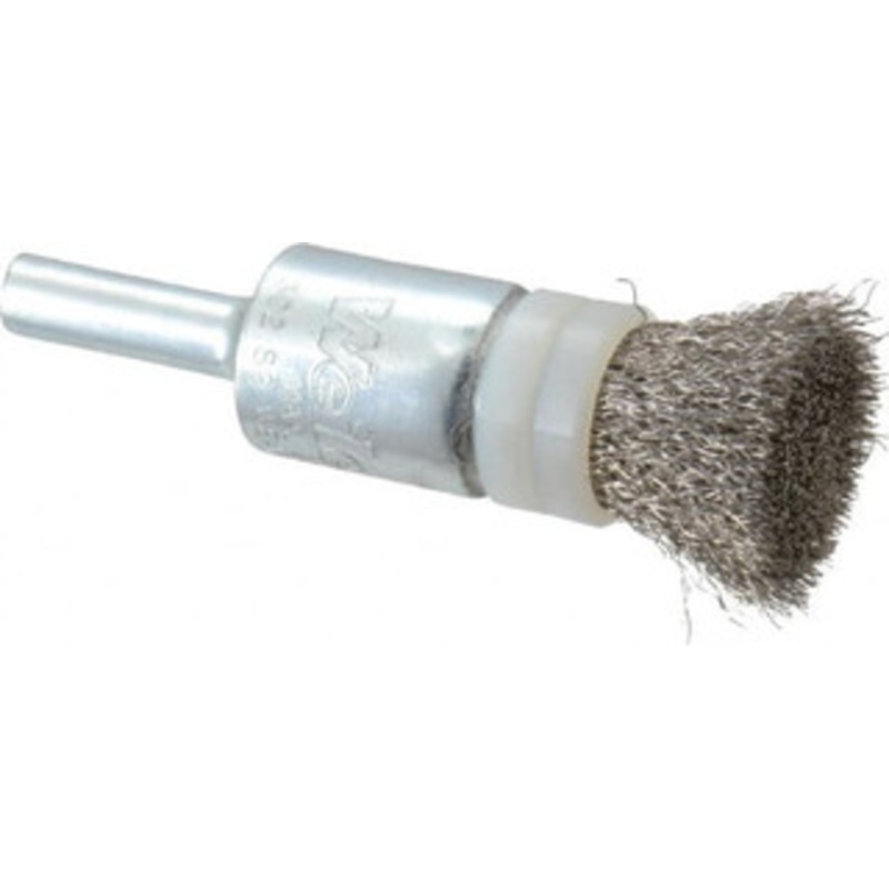 Weiler Abrasives 1/2 Diam Stainless Steel Bridled Crimped End Brush 9/16 Trim Length, 1/4 Shank Diam, 20,000 Max RPM 11110 – 75846857