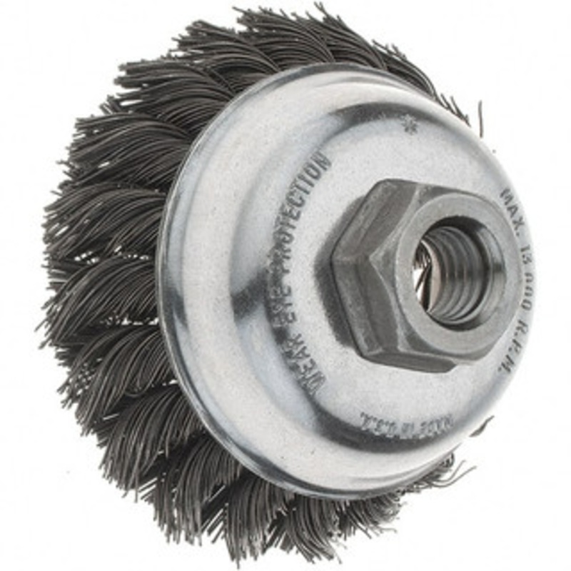 Tru-Maxx 3-1/2 Diam 5/8-11 Threaded Arbor Steel Fill Cup Brush Knotted Wire, 0.023 Wire Diam, 7/8 Trim, 13,000 Max RPM 88537 – 32246696