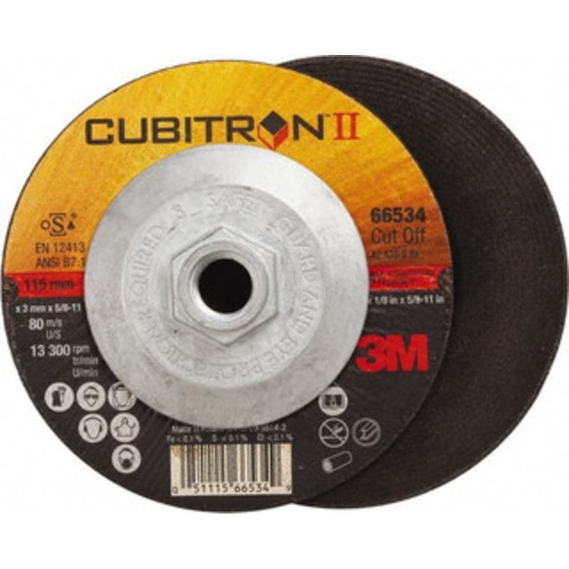 3M 36 Grit, 4-1/2 Wheel Diam, 1/8 Wheel Thickness, Type 27 Depressed Center Wheel Ceramic, Resinoid Bond, S Hardness, 13,300 Max RPM 00051115665349 – 81679714