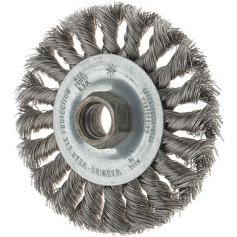 Tru-Maxx 4 OD, 5/8-11 Arbor Hole, Knotted Stainless Steel Wheel Brush 1/2 Face Width, 7/8 Trim Length, 0.014 Filament Diam, 20,000 RPM 88541 – 32250722