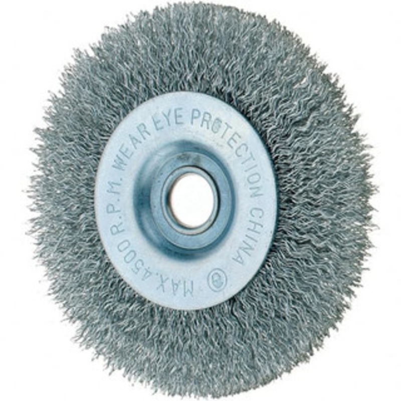 Tru-Maxx 4 OD, 1/2 Arbor Hole, Crimped Steel Wheel Brush 1/2 Face Width, 3/4 Trim Length, 0.014 Filament Diam, 6,000 RPM 88501 – 32246555