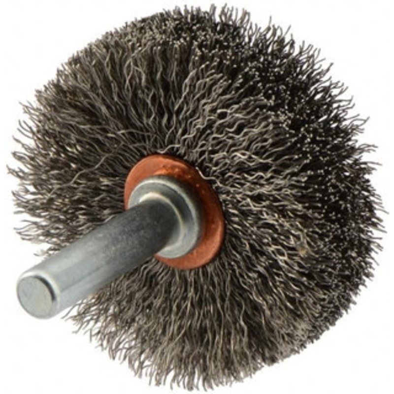 Weiler Abrasives 1-3/4 OD, 1/4 Shank Diam, Crimped Stainless Steel Wheel Brush 1/2 Face Width, 5/8 Trim Length, 0.008 Filament Diam, 20,000 RPM 17608 – 75849836