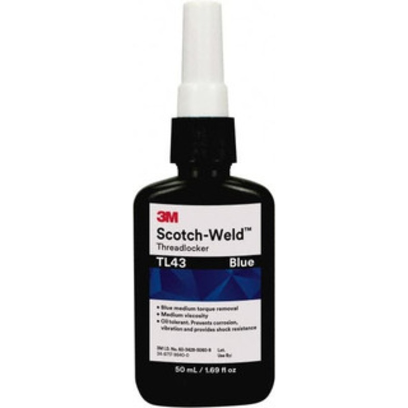 3M 50 mL, Blue, Medium Strength Liquid Threadlocker Series TL43, 24 hr Full Cure Time 7100039222 – 46708368