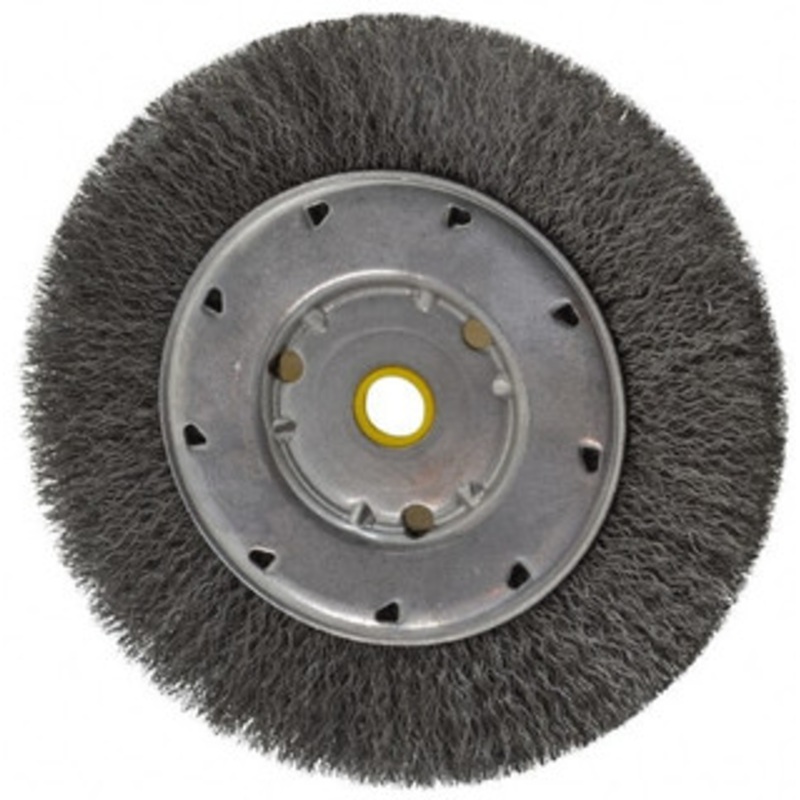 Osborn 6 OD, 1/2 & 5/8 Arbor Hole, Crimped Steel Wheel Brush 5/8 Face Width, 1-1/8 Trim Length, 0.008 Filament Diam, 6,000 RPM 0002140200 – 06081533