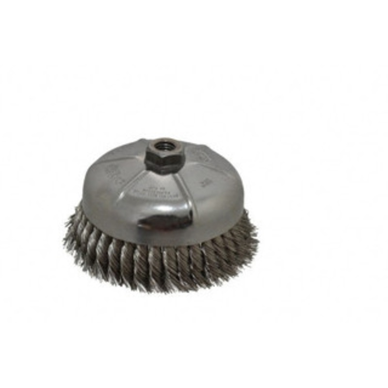 Weiler Abrasives 6 Diam 5/8-11 Threaded Arbor Stainless Steel Fill Cup Brush Knotted Wire, 0.023 Wire Diam, 1-3/8 Trim, 6,600 Max RPM 94705 – 03598059